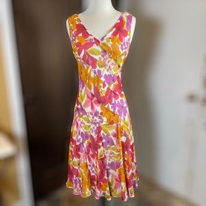 Talbots Floral V-Neck Sundress in Pink, Orange & Yellow